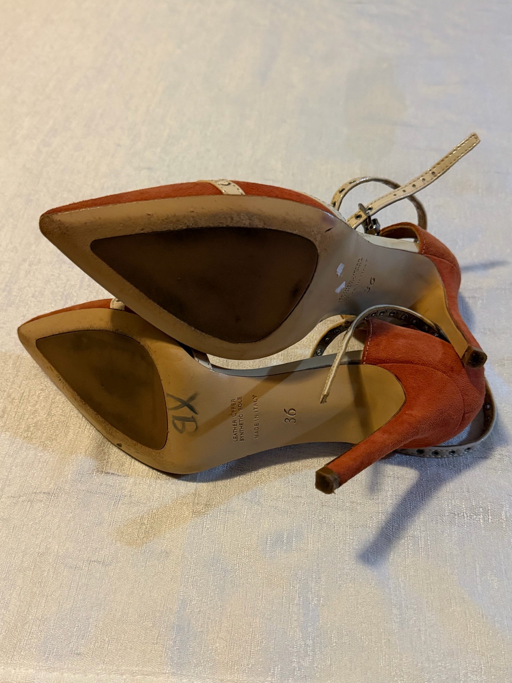 Naked Wolfe Rust Suede Pointed Ankle-Strap Heels With Cream Stud Accents — image 6 of 6